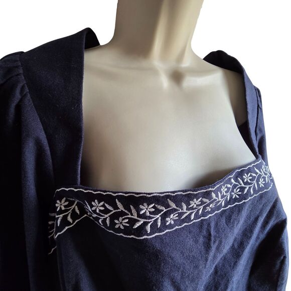 NWT Cider Plus 2X Navy Floral Embroidery Square Neck Curve Peasant Blouse Top - Picture 3 of 15